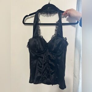 Arden B. Y2K Lace Up Black Halter Top